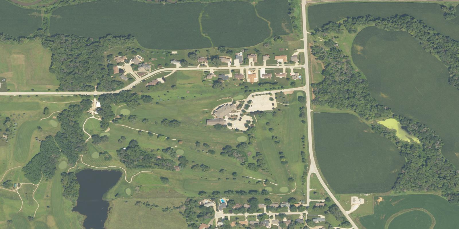 Satellite view of Majestic Hills Golf Course in Denison