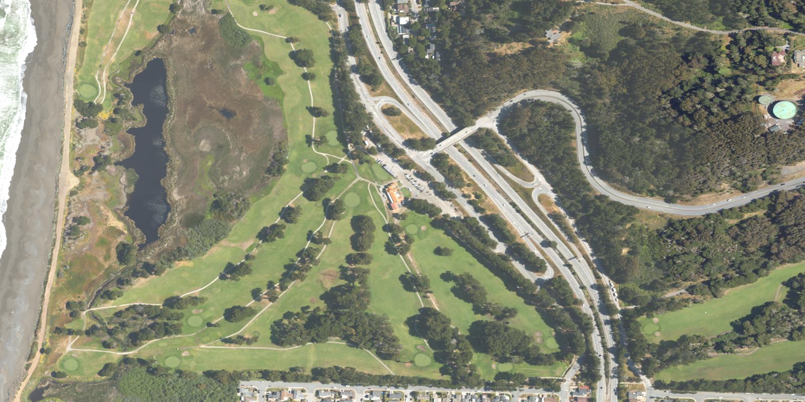 Satellite view of Sharp Park Golf Course